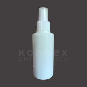 100ml hdpe spray bottle in white plastic with fine mist pump and clear cap