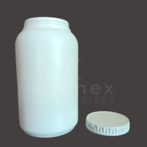 1000gm hdpe powder jar in white plastic with wide mouth and ribbed screw cap