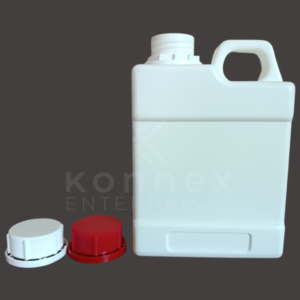 1l hdpe jerry can in white plastic with handle and white and red tamper evident caps